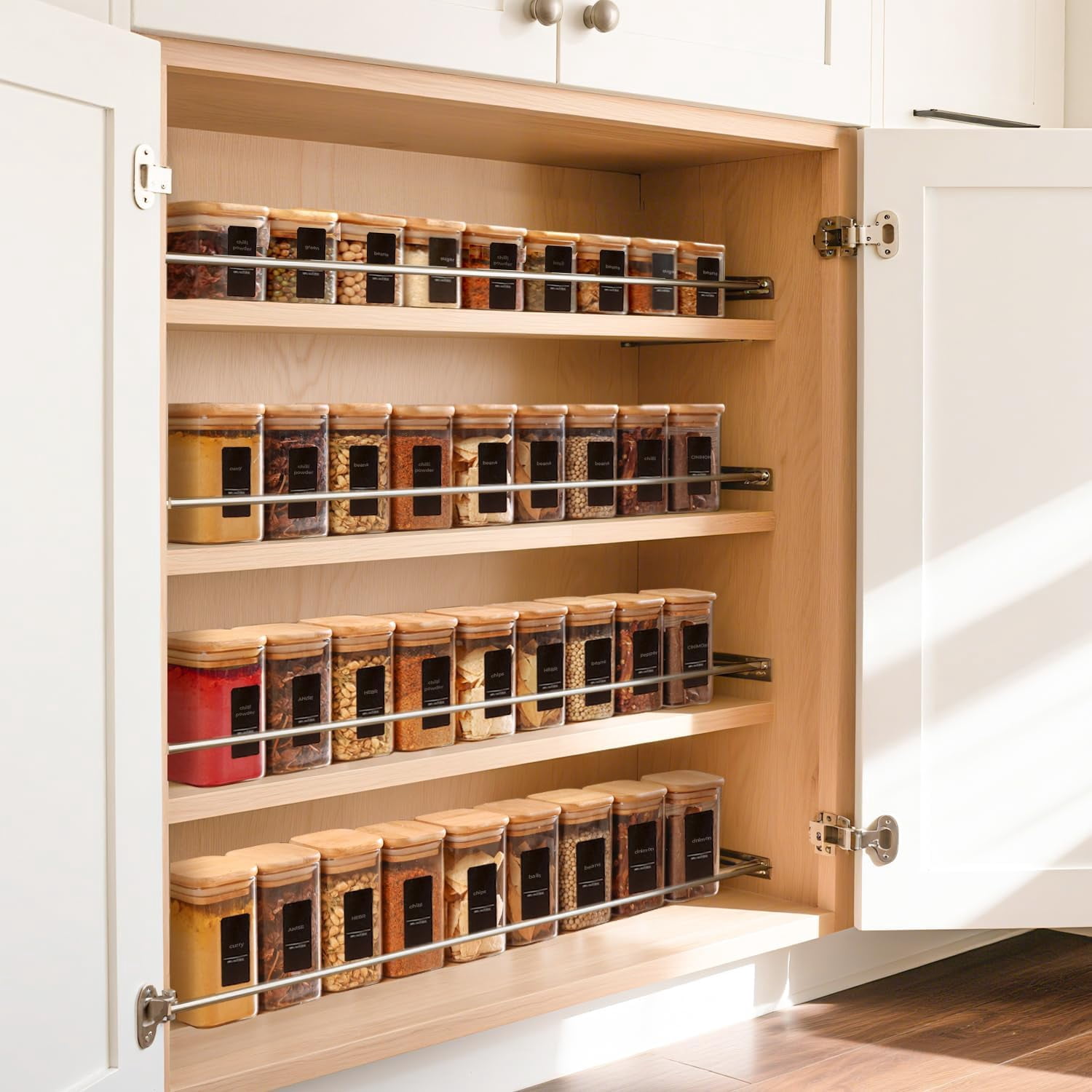 16 Glass Spice Jars with Bamboo Lids, 10oz Airtight Square Containers ...
