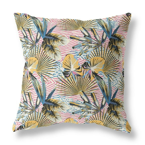 16 Gold Pink Tropical Indoor Outdoor Throw Pillow