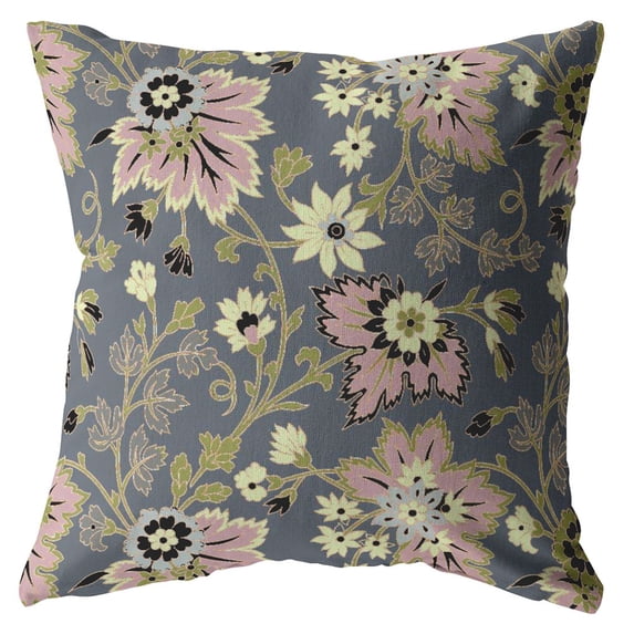 16†Gray Pink Jacobean Suede Throw Pillow