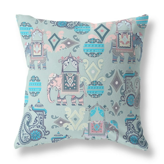 16" Gray Pink Tribal Indoor Outdoor Zip Throw Pillow