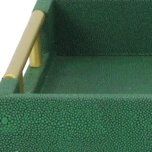 16" Green Wood Wood Faux Shagreen Serving Tray With Handles