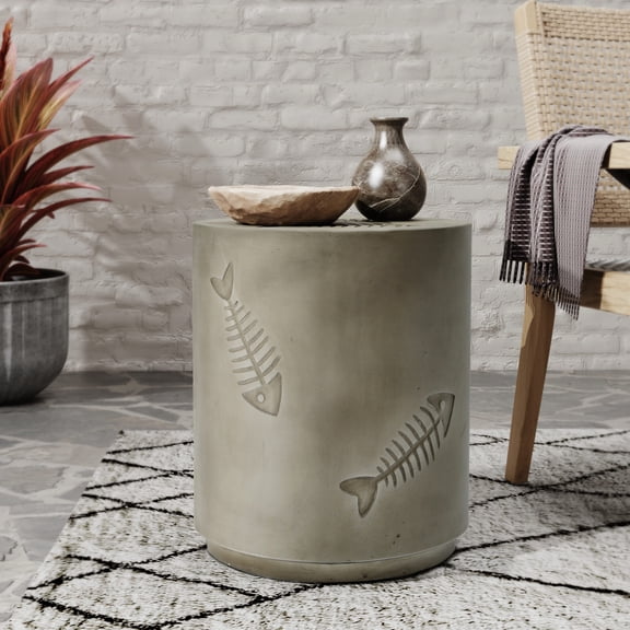 16'' Grey Magnesium Oxide Side Table / No Assembly Required / Easy to Move