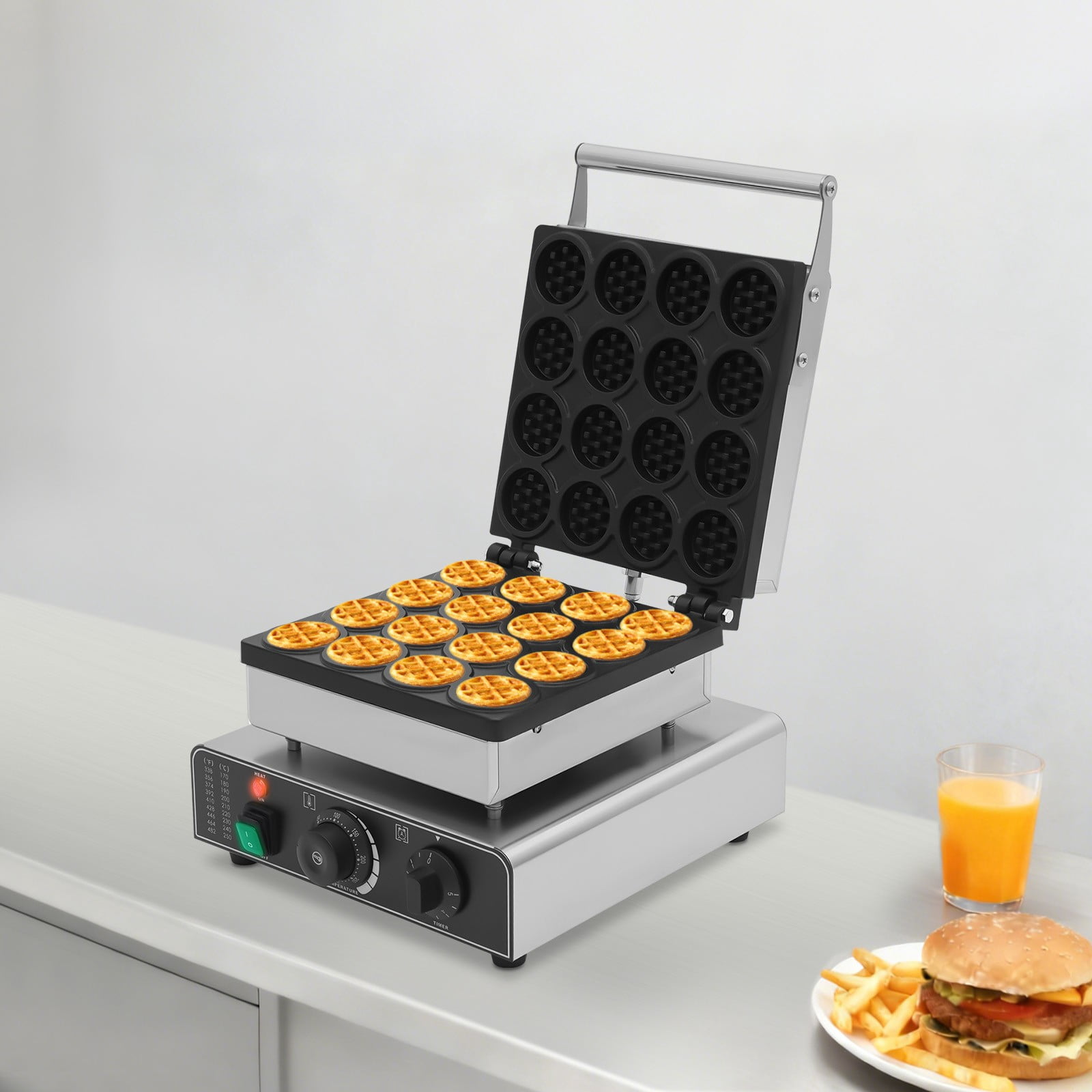 16-Grid Commercial Mini Waffle Maker 1750W Nonstick Electric Fast Waffle MakingUsed In Bakeries, Restaurants, Kiosks, Canteens, Snack Shops