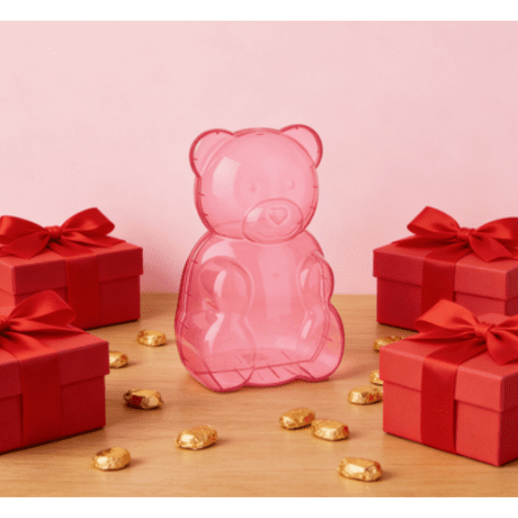 16" Gummy Bear Shaped Containers – Clear Plastic Treat Boxes with Snap Closure, Ideal for Valentine’s Day, Weddings & Party Favors Pink