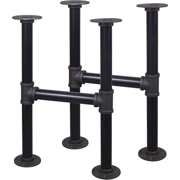 16" H-Shape Metal Table Legs Set | Grey steel metal pipe construction, vintage style replacement legs for coffee table & end table DIY furniture