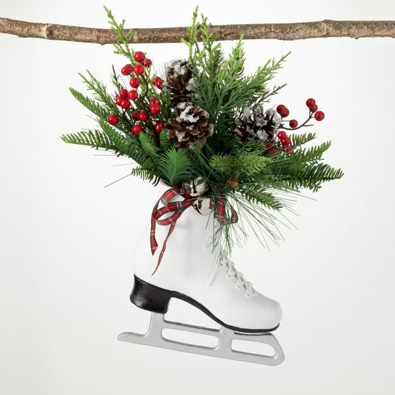 16"H Sullivans Pine Filled Ice Skate Decor, Christmas Decor, Multicolored