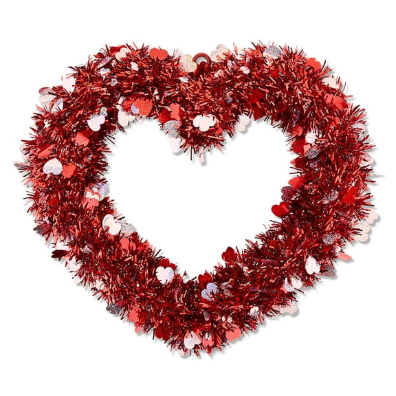 Tinsel Heart Wreath, Red and Pink, 15", Valentine's Day by Way To Celebrate