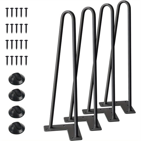 16" Hairpin Furniture Legs, Metal Home DIY Projects for Nightstand, Coffee Table, Desk, etc with Rubber Floor Protectors Black 4PCS