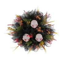 16" Halloween Skeleton Wreath - Spooky Colorful Weed & Black Mesh Wreath with Spiders - Indoor/Outdoor Scary Decor for Doors, Walls & Halloween Parties