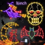 16 Halloween Window decorate Plug Light Witch Skull Head Cat Bat decor-4 Pack Window Lights with Suction Cups scarry light