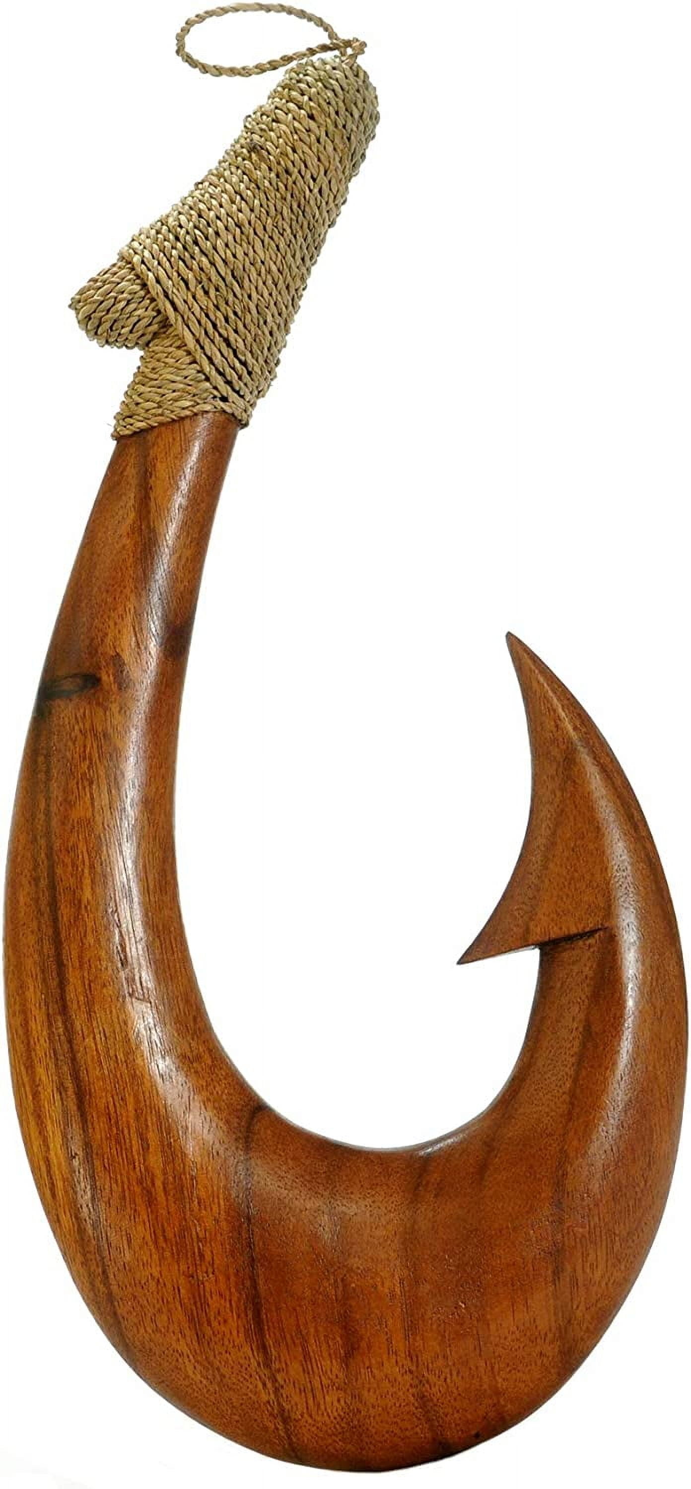16" Hand Carved Wood Hawaiian Makau Fish Hook