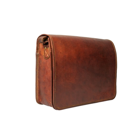 16" Handmade Brown Leather Laptop Bag With Full Flap / crossbody Shoulder Bag.