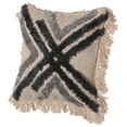 thumbnail image 1 of 16" Handwoven Cotton & Silk Throw Fringed Pillow Cover with Embossed Crossed lines with Filler, Black & Natural, 1 of 7