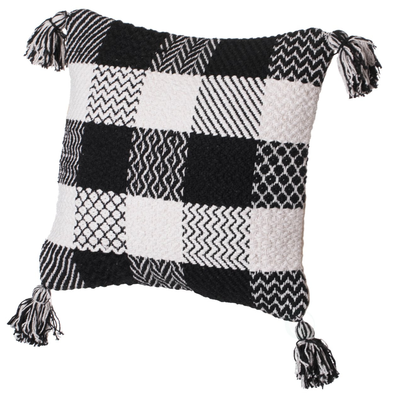 16" Black and White Handwoven Cotton Chevron Throw Pillow