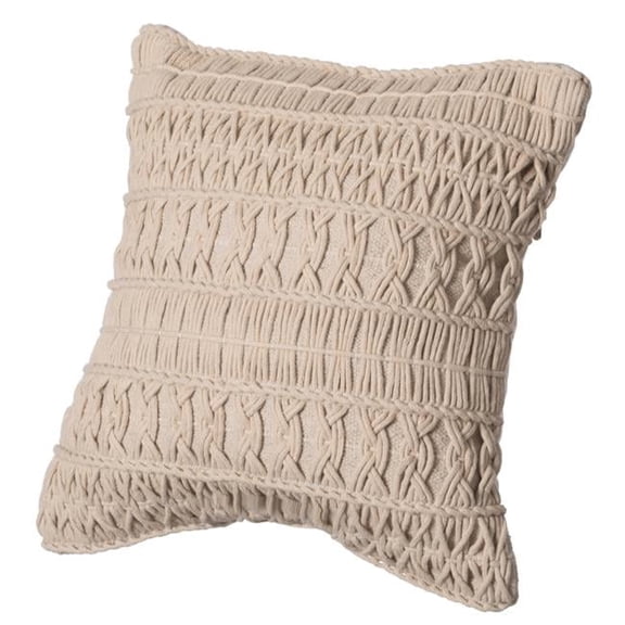 16' Handwoven Cotton Throw Pillow Cover with Layered Random String Pattern with Filler, Natural