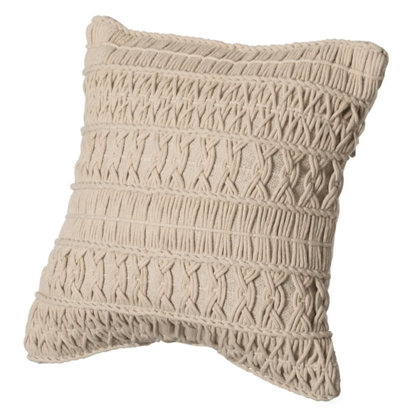 16" Handwoven Cotton Throw Pillow Cover with Layered Random String Pattern