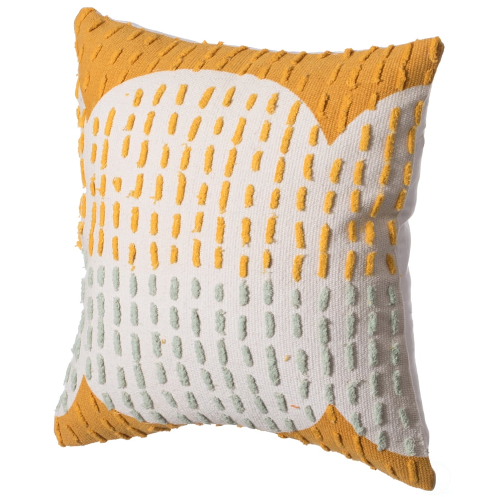 16" Mustard Handwoven Cotton Throw Pillow Cover with Ribbed Dots