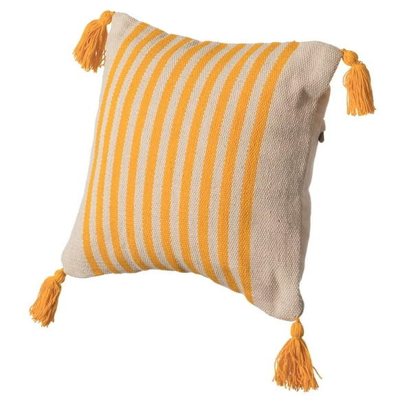 16" Handwoven Cotton Throw Pillow Cover with Striped Lines, Yellow