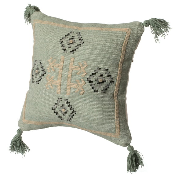 16" Handwoven Cotton Throw Pillow Cover with Tribal Aztec Design and Tassel Corners