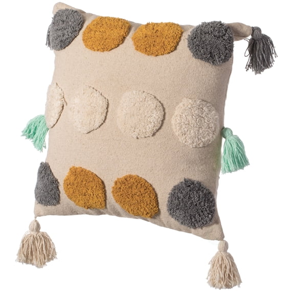 16" Handwoven Cotton Throw Pillow Cover with Tufted designs and Side Tassels
