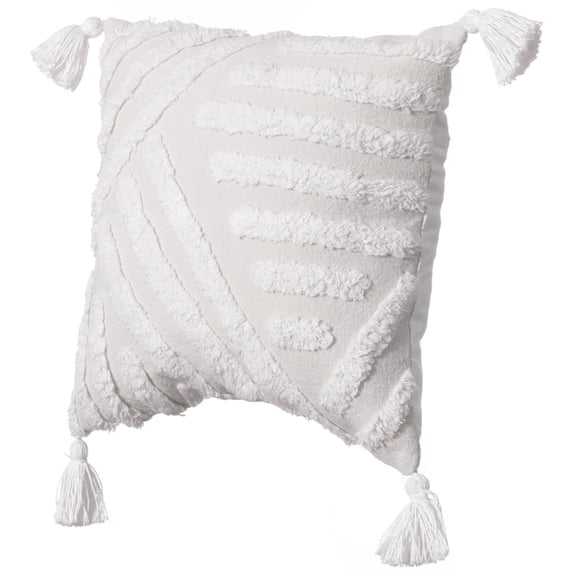 16" Handwoven Cotton Throw Pillow Cover with White Tufted Patterns and Tassel Corners