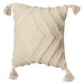 thumbnail image 1 of 16" Handwoven Cotton Throw Pillow Cover with White Tufted Stem Pattern and Black Tassel Corners with Filler, White, 1 of 7