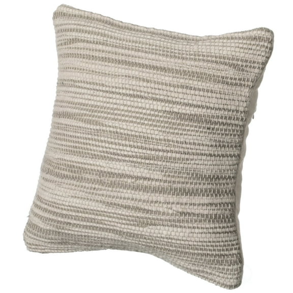 16" Handwoven Wool & Cotton Throw Pillow Cover with Woven Knit Texture, Beige