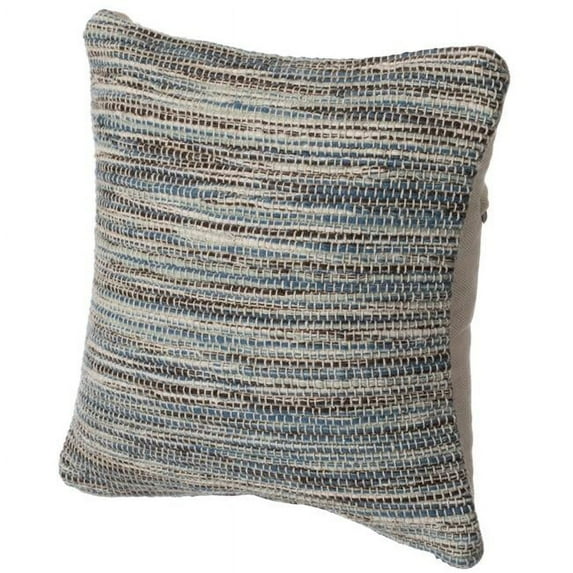 16' Handwoven Wool & Cotton Throw Pillow Cover with Woven Knit Texture, Blue