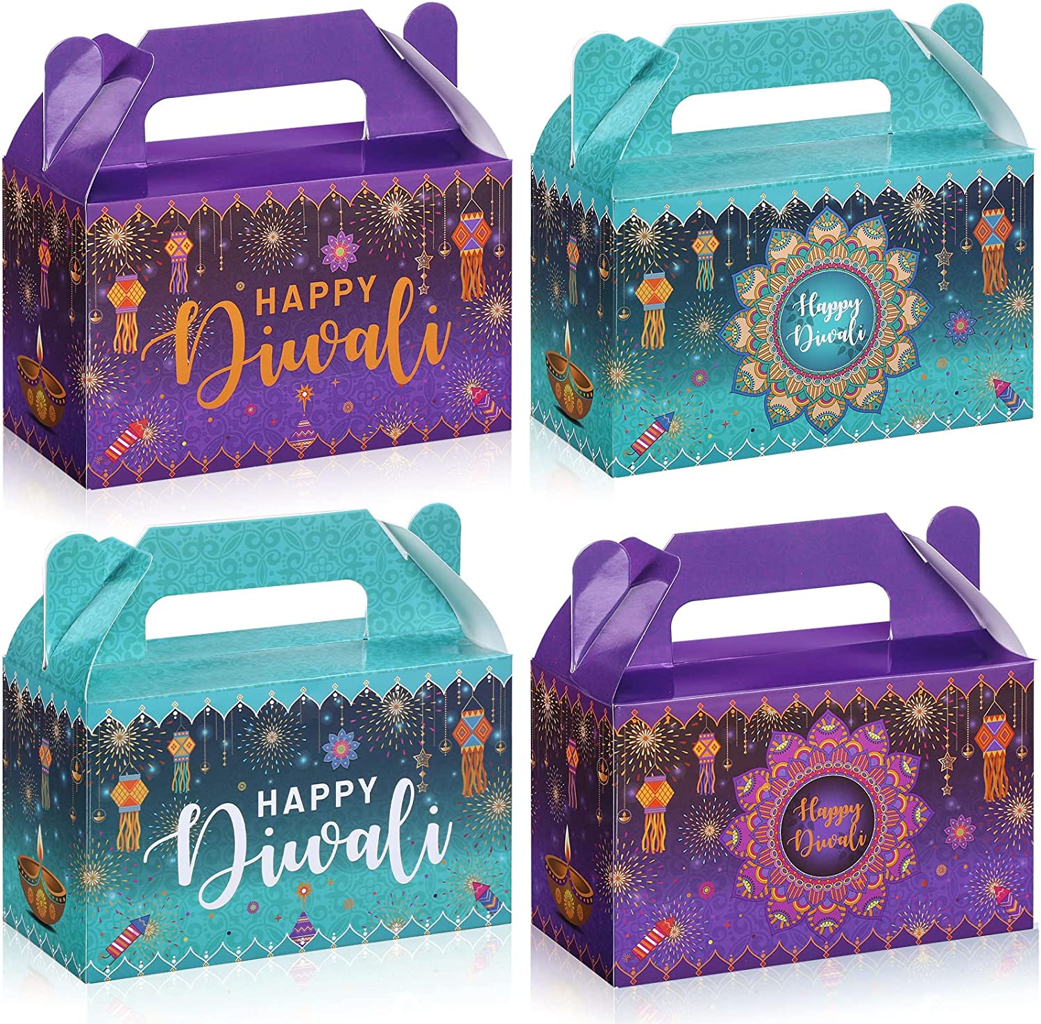 16 Happy Diwali Favor Boxes Rangoli Lantern Packaging, Indian