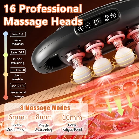 16-Head Massage Gun Professional Deep Tissue Massager with 3 Modes & 30-Speed Touch Screen for Muscle Relief