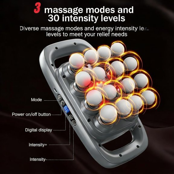16-Head Percussion Massager with 9 Attachments - Cordless, Adjustable Speed Deep Muscle Massage Gun for Body Relaxation in Dark Grey
