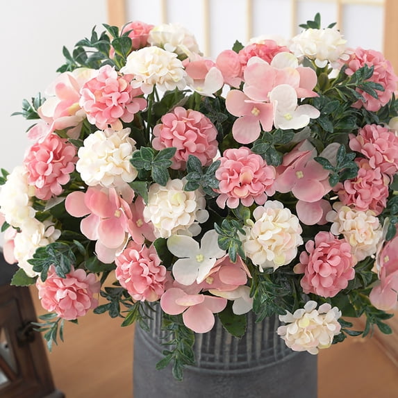 16 Heads Light Pink Hydrangea Bouquet, Plastic Flower for Home Window Pink