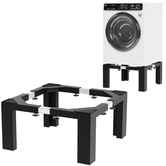 16" Height Heavy-Duty Laundry Pedestal, Full Size Adjustable Washer Dryer Stand with Non-Slip Mat, 17.7-31" Adjustable Width Washing Machine Base for Refrigerator, Dishwasher, Black