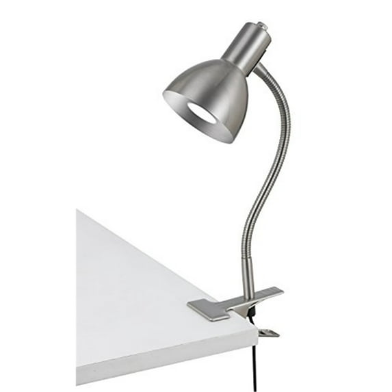 16" Height Metal Desk Lamp in Brushed Steel-Color:Brushed Steel,Finish:Brushed Steel,Material:Metal,Shape:Round,Style:Goose Neck,Wattage:5W