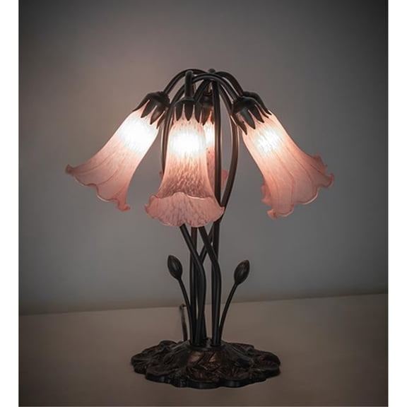 16" High Pink Tiffany Pond Lily 5 Light Table Lamp