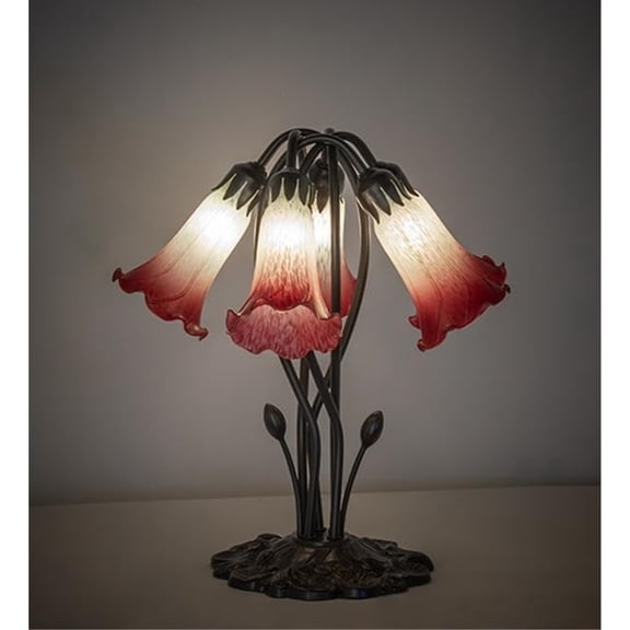 16" High Red/Seafoam Tiffany Pond Lily 5 Light Table Lamp