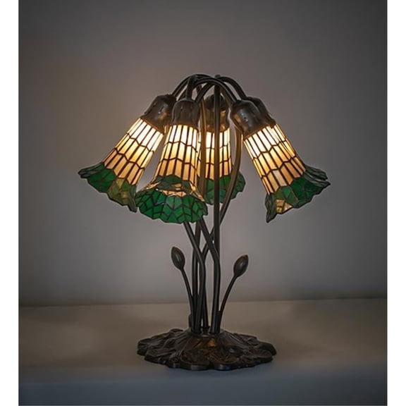 16" High Stained Glass Pond Lily 5 Light Table Lamp