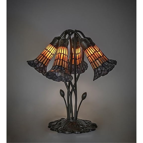 16" High Stained Glass Pond Lily 5 Light Table Lamp