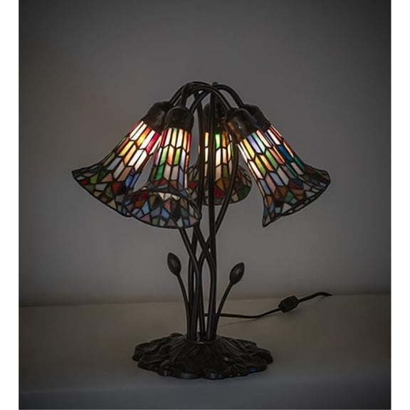 16" High Stained Glass Pond Lily 5 Light Table Lamp