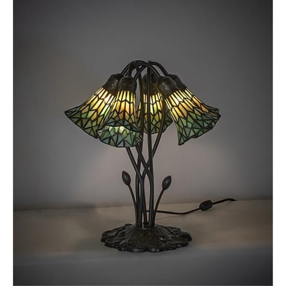 16" High Stained Glass Pond Lily 5 Light Table Lamp