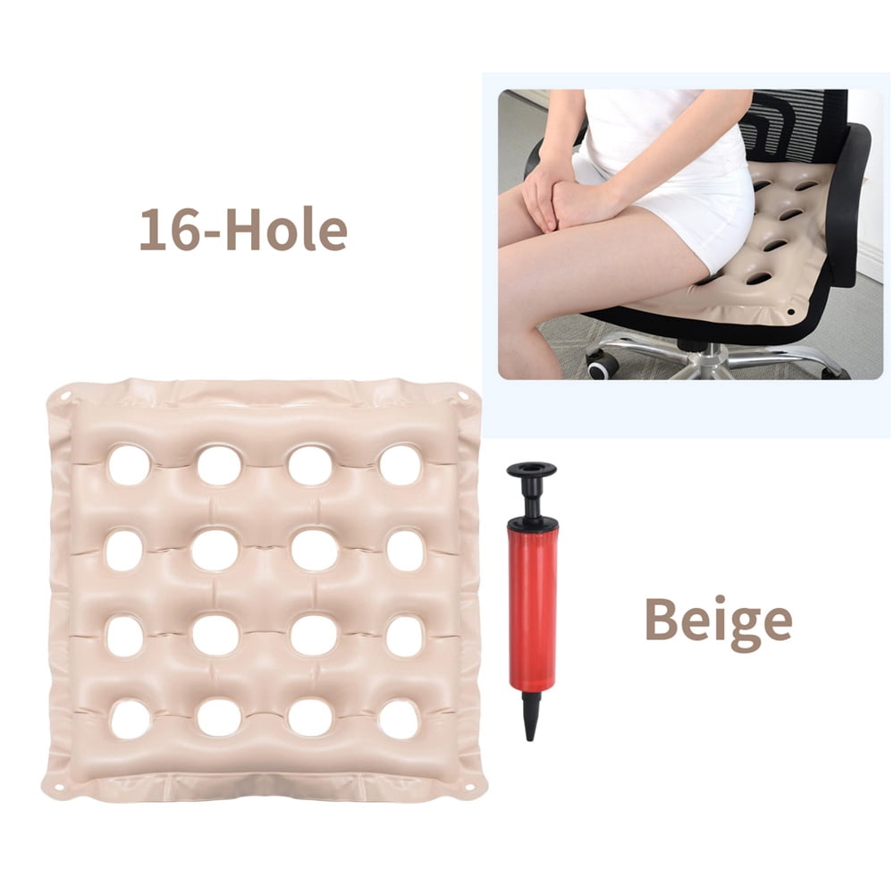 16-Hole Breathable Seat Cushion,Anti-decubitus Wheelchair Cushion,Waterproof Inflatable Cushion,for Elderly Pregnant Kids Students, Office Workers (Beige)