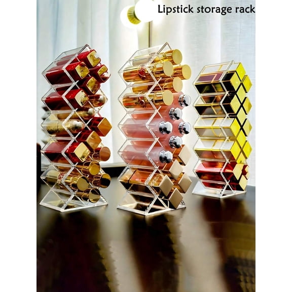 16-Hole Clear Fish-Shaped Lipstick Organizer Tower, Stackable Lip Gloss Storage Box and Acrylic Vanity Countertop Display Rack, 1-Piece