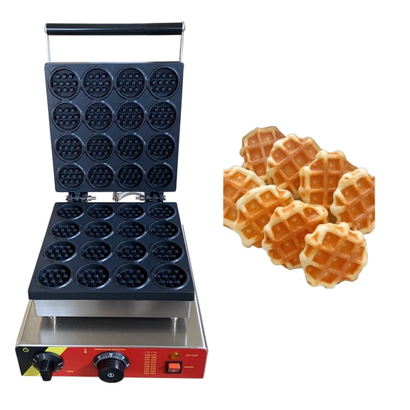 16 Hole Commercial Mini Round Cake Waffle Maker Nonstick Baker Making Machine 50-300 Adjustable Temperature 110V