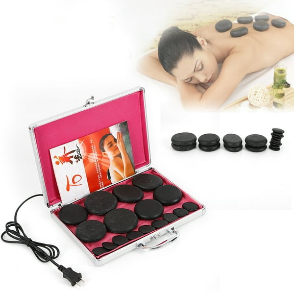 16 Hot Stones for Massage with Warmer Basalt Hot Rocks Massage Stones with Heater Kit Portable Control Heating Box for Home Spa Salon Therapy Massaging Relaxing