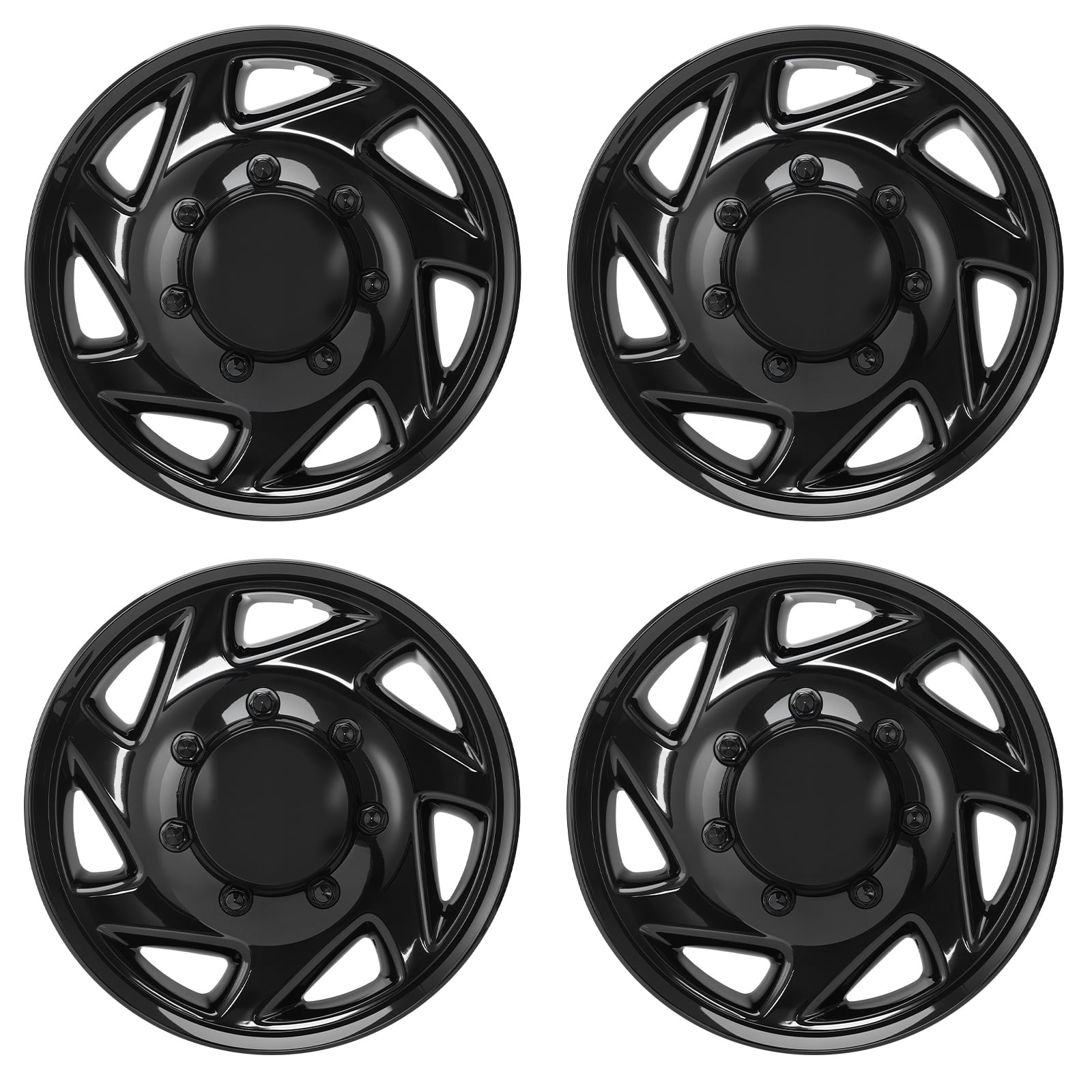 16" HubCaps For Ford E150 E250 E350 E450 VAN; 16 inch Steel Wheel Covers ; Glossy Black; Set Of 4 Packs