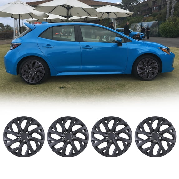 16" Hubcaps for 2017-2019 Toyota Corolla,Wheel Rim Cover With Decoration Nuts,Compatible With Steel Wheels,Snap on Hub Caps Replacement,ABS+PC Material,4 Pack,Black Matte