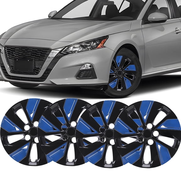16" Hubcaps for 2019-2025 Nissan Altima,Snap on Design Set of 4 Wheel Rim Covers Compatible with Steel Wheels,ABS+PC Hubcaps,Black Lacquer & Blue Lacquer