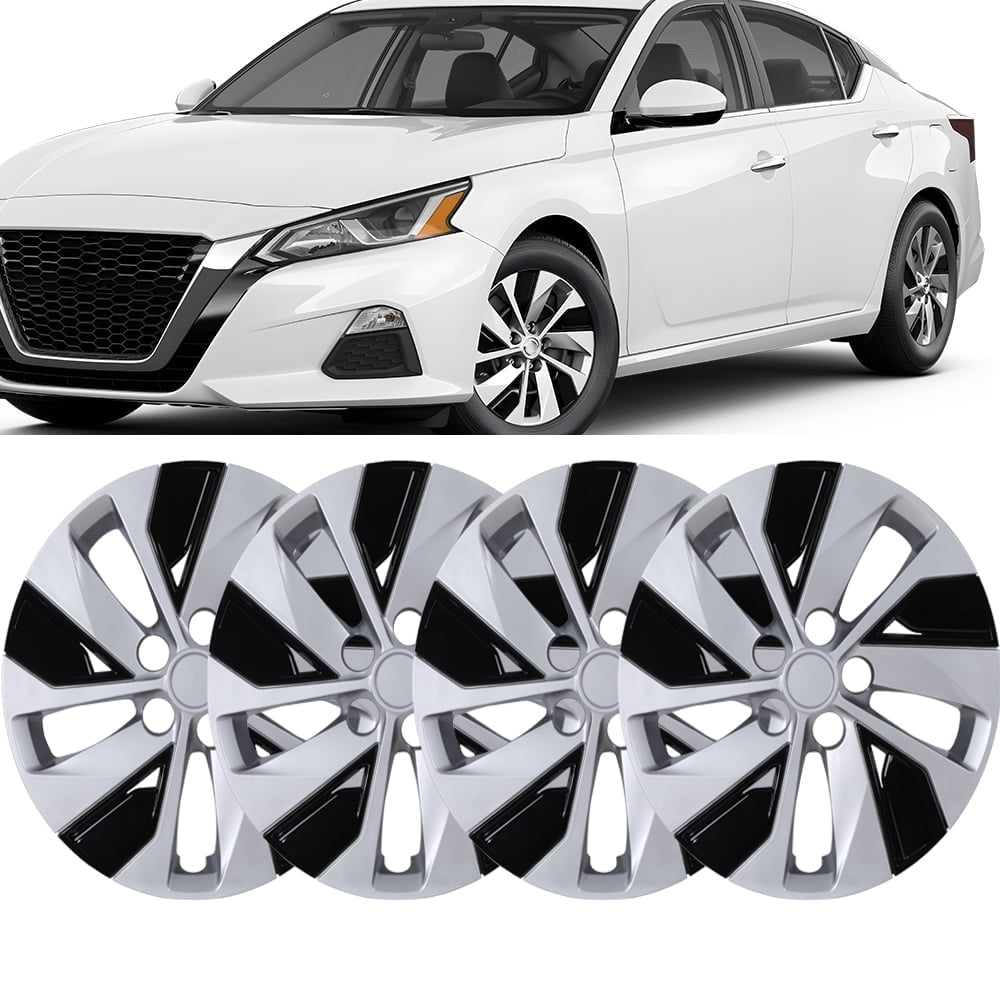 16" Hubcaps 2019-2025 Nissan Altima Wheel Rim Covers,PP Material (Set of 4,Silver Lacquer & Black Lacquer)