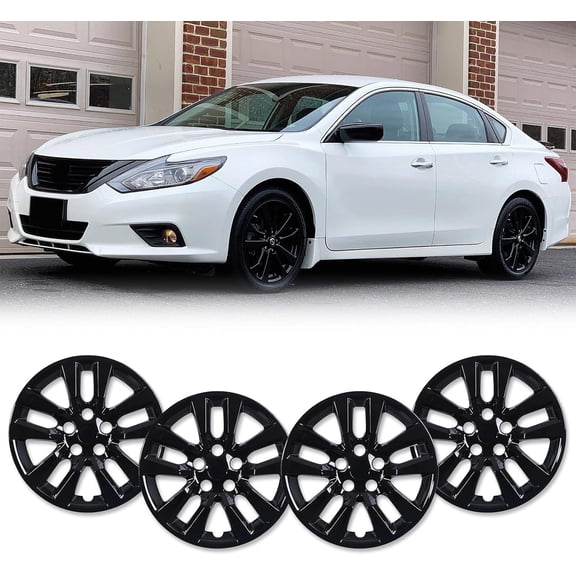 16” Hubcaps, Fit for 2013-2018 Nissan Altima Sedan, Set of 4 Black Lacquer Finish Wheel Rim Covers, Durable PP Material, Easy Snap-On Installation, 16 Inch Black Lacquer 4-Pack