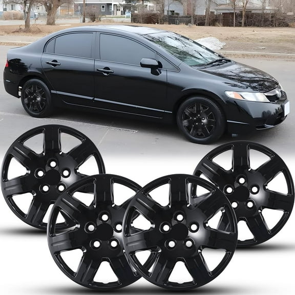 16" Hubcaps Honda Civic 2006 2007 2008 2009 2010 2011 Wheel Rim Covers,Heavy Duty ABS&PC Material (Set of 4,Black Lacquer)